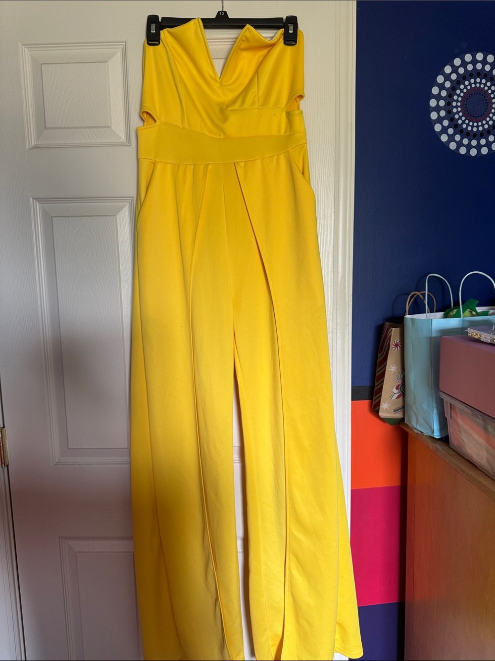 Strapless Yellow Wide-Leg Jumpsuit